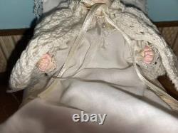 Fab 12th Scale Dollshouse Miniature Character Grandma Doll In Vintage Brass Bed