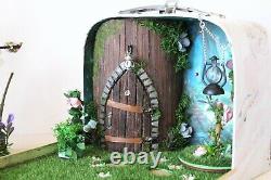 Fairy room in the suitcase. Miniature dollhouse forest diorama 112 scale swing