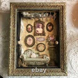 Framed Miniature Dollhouse Handmade Antique Style from Japan Free shipping