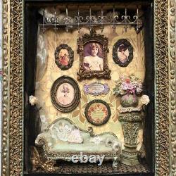 Framed Miniature Dollhouse Handmade Antique Style from Japan Free shipping