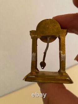 GERLACH Doll House 19thc German Miniature Gilded Metal CLOCK, pendulum moves