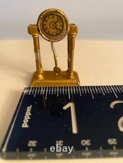 GERLACH Doll House 19thc German Miniature Gilded Metal CLOCK, pendulum moves