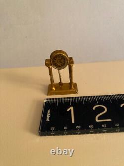 GERLACH Doll House 19thc German Miniature Gilded Metal CLOCK, pendulum moves