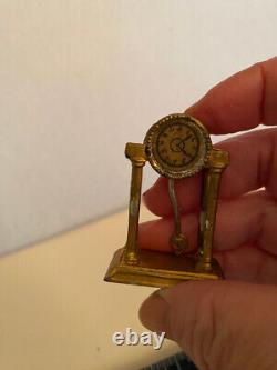 GERLACH Doll House 19thc German Miniature Gilded Metal CLOCK, pendulum moves