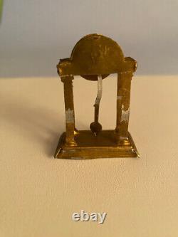 GERLACH Doll House 19thc German Miniature Gilded Metal CLOCK, pendulum moves