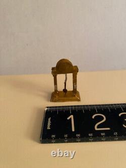 GERLACH Doll House 19thc German Miniature Gilded Metal CLOCK, pendulum moves