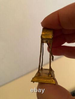 GERLACH Doll House 19thc German Miniature Gilded Metal CLOCK, pendulum moves