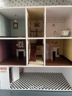 Georgian Style 112 Wooden 3-Storey 8-Room Doll's House Light Up. Handmade in UK