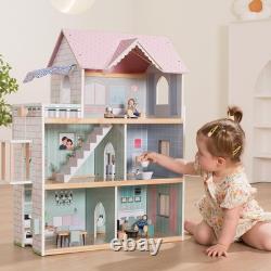 Giant bean Wooden Dolls House, 2.6 Feet High with Elevator, Doorbell, Light, 15