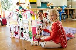 Girls Barbie 3 Storey Town House Play Set With Furniture