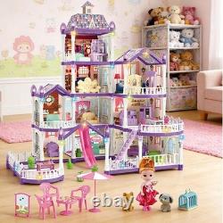 Girls Doll House 4 Tire 13 Room Miniature Assembly Villa House Playset