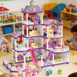 Girls Doll House 4 Tire 13 Room Miniature Assembly Villa House Playset