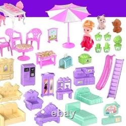Girls Doll House 4 Tire 13 Room Miniature Assembly Villa House Playset