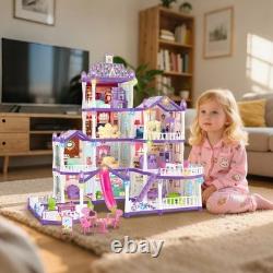 Girls Doll House 4 Tire 13 Room Miniature Assembly Villa House Playset