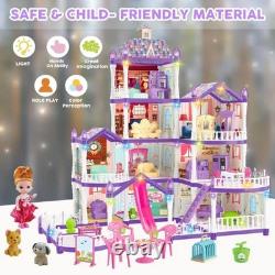 Girls Doll House 4 Tire 13 Room Miniature Assembly Villa House Playset