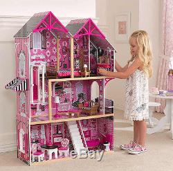 Girls Dolls House Tall Barbie Castle Pink Furniture Dollhouse Large Toddler Toys