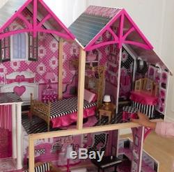 Girls Wooden Dollhouse KidKraft Bella Inc 16 Pieces of Furniture Role Play Toys