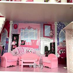 Grande Legno Casa Delle Bambole Barbie Casa Dei Sogni Puppenstube Set con Mobili