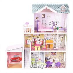 Großes Holz Puppenhaus Barbiehaus Traumhaus Puppenstube Möbeln +Garage
