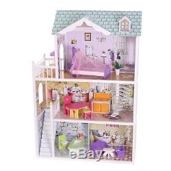 Großes Holz Puppenhaus Barbiehaus Traumhaus Puppenstube Set Möbeln +Garage