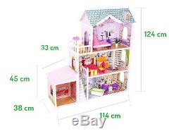 Großes Holz Puppenhaus Barbiehaus Traumhaus Puppenstube Set Möbeln +Garage