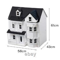 HILIROOM Wooden Dolls House Cottage, Victorian Kids Gift Doll House Toys House