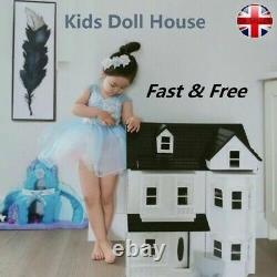 HILIROOM Wooden Dolls House Cottage, Victorian Kids Gift Doll House UK STOCK