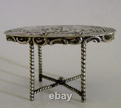 HORSE RIDING SOLID SILVER MINIATURE DOLLS HOUSE TOY TABLE c1900 NOVELTY ANTIQUE