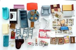 HUGE Lot of Vintage Miniature Dollhouse Furniture Accessories and Dolls JOB LOT