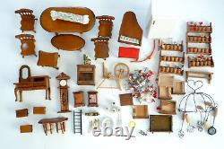 HUGE Lot of Vintage Miniature Dollhouse Furniture Accessories and Dolls JOB LOT