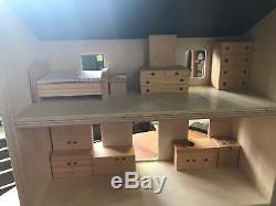Hand Made Folding Doll House with Wood Furniture