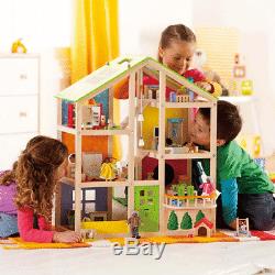 Hape All Season House Furnished Kids Toddler Toy Wooden Dollhouse with Furniture