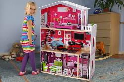 Holz Puppenhaus Barbiehaus Traumhaus Puppenstube Set Möbeln Aufzug 3 Etagen