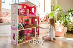 Holz Puppenhaus Barbiehaus Traumhaus Puppenstube Set Möbeln Aufzug 3 Etagen