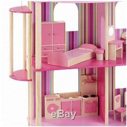 Howa Puppenhaus für Ankleidepuppen z. B. Barbie incl. 22 tlg. Möbelset aus Holz