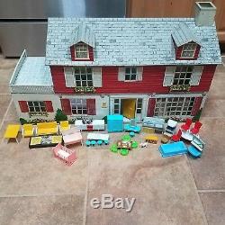 Huge 33 Marx Tin Litho Mansion Dollhouse Marxie Mansion VHTF with Furniture lot