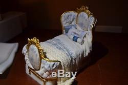 JUNE CLINKSCALES Hand Painted Mademoiselle bed in blue toile Dollhouse