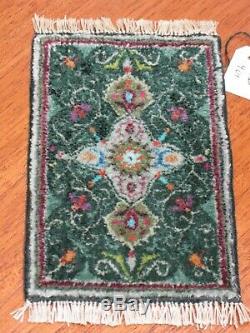 Joan Grimord Green Silk Punch Needle Rug Artisan Dollhouse Miniature