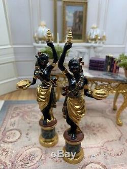 John Hodgson Dollhouse Miniature 5 Set Of Blackamoor Women Gold Over Pewter