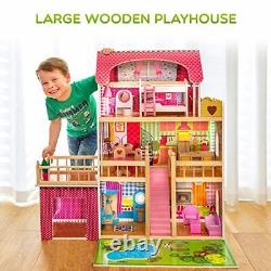 Kinderplay Large Wooden Dolls House Doll House for Girls with