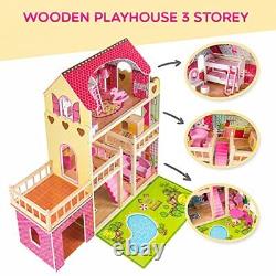 Kinderplay Large Wooden Dolls House Doll House for Girls with