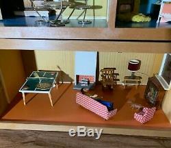 LUNDBY VINTAGE 3 STORY DOLL HOUSE WITH Handmade Furniture + Curtains