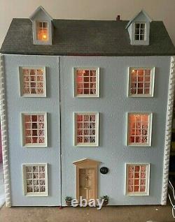 Large Georgian Style Wooden Dolls House With Furniture