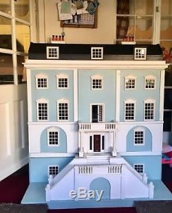 Large Georgian style dolls house Eggshell Blue including furniture and dolls