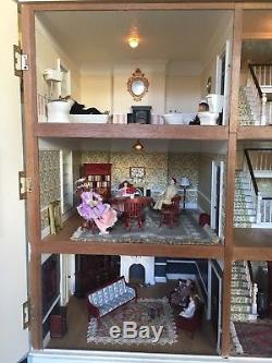 Large Georgian style dolls house Eggshell Blue including furniture and dolls