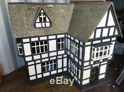 Large Old Tudor Dolls House With Furniture And Figures