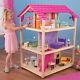 Large Open Play Rolling Pink Wood 12 Doll Dollhouse W 50p Furniture Accessories