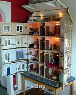 Large Vintage Victorian Style Doll's House Fully Furnished -Working switches