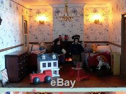 Large Vintage Victorian Style Doll's House Fully Furnished -Working switches