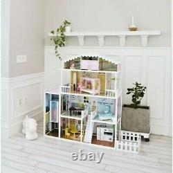 Large Wooden Doll House Mansion Monika + 17pieces of furniture fit barbies gift
